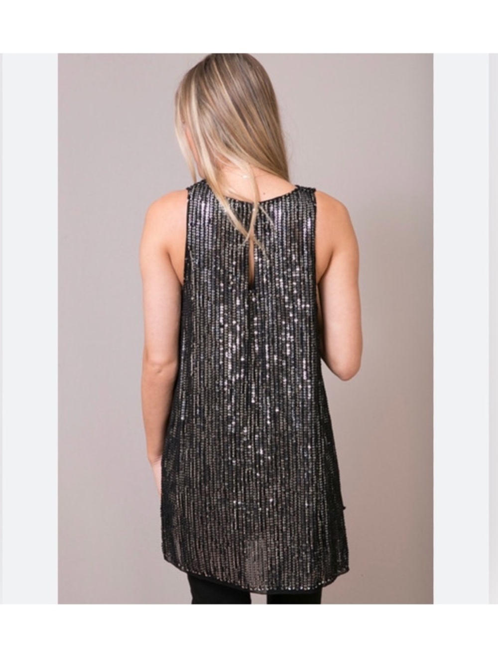 Endless Rose Sleeveless Black Sequin Tunic Top M